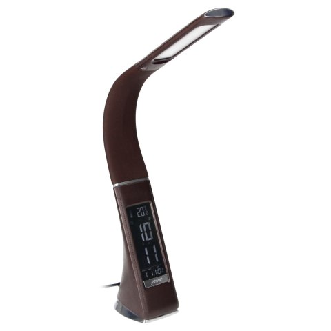 DOLOMIT LED 5W, lampka biurkowa z budzikiem, 300lm, 4000K, brązowa