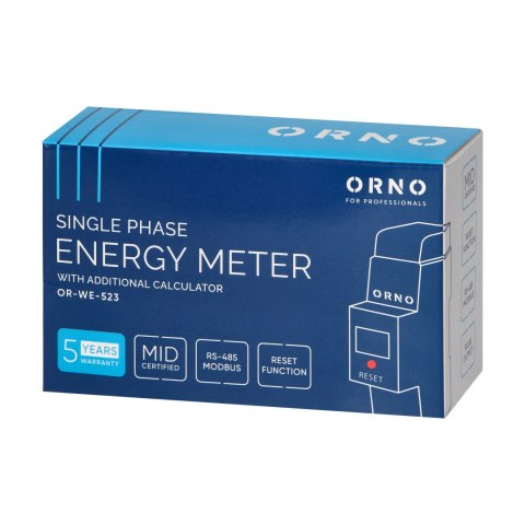 1-fazowy licznik zużycia energii elektrycznej, 80A, MID, RS485, dodatkowy wskaźnik, wyjście impulsowe, przycisk RESET, 2 moduły,