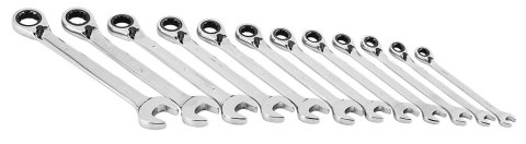 Klucze płasko-oczkowe z grzechotką i przełącznikiem, zestaw 12 szt., 8 - 19 mm, miękkie etui