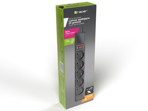 Listwa zasilająca TRACER PowerGear 5 m Black (5 gniazd)
