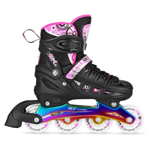 NH10905 4w1 ŁYŻWOROLKI LED RÓŻOWE Z WYM. PŁOZĄ HOKEJOWĄ RAINBOW ROZM. L(39-42) NILS EXTREME