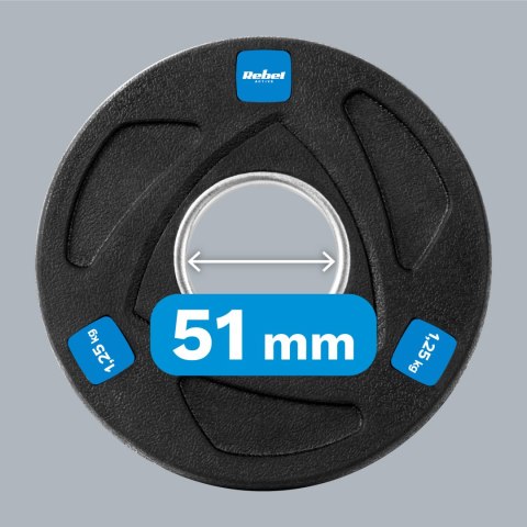 Obciążenie żeliwne olimpijskie gumowane zestaw 4x1.25kg, otwór 51mm , REBEL ACTIVE