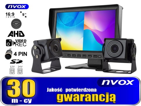 Monitor samochodowy 9cali ahd 4pin z funkcją rejestratora 12v 24v + 2 kamery ahd