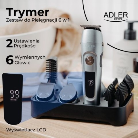 AD 2944 Trymer - zestaw do pielęgnacji 6 w 1 z wyś. lcd i bazą ładującą