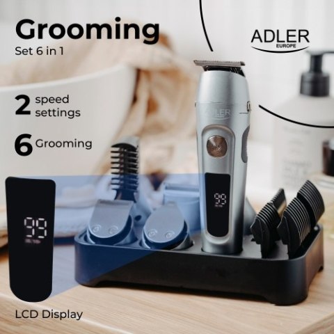 AD 2944 Trymer - zestaw do pielęgnacji 6 w 1 z wyś. lcd i bazą ładującą