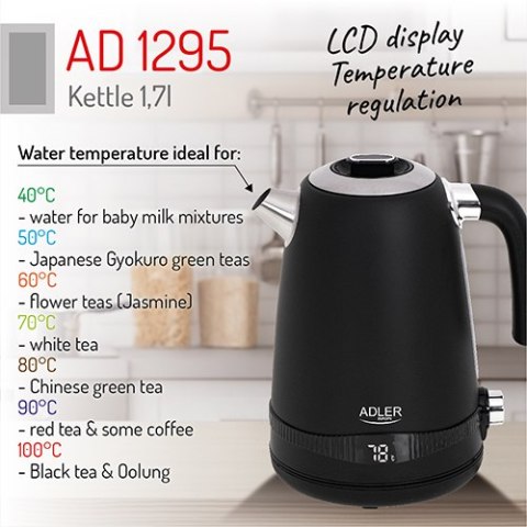 AD 1295 black Czajnik metalowy 1,7l z lcd & regulacją temperatury