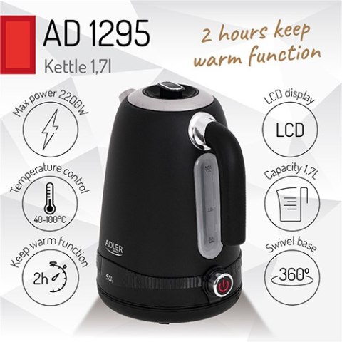 AD 1295 black Czajnik metalowy 1,7l z lcd & regulacją temperatury
