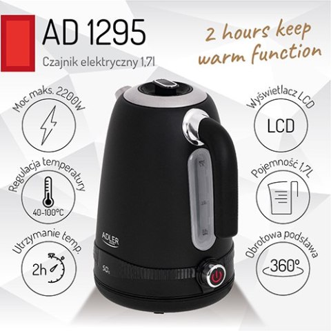 AD 1295 black Czajnik metalowy 1,7l z lcd & regulacją temperatury