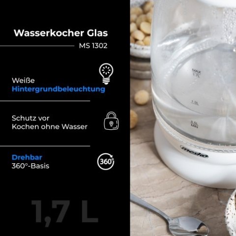 MS 1302 white Czajnik szklany 1,7 l