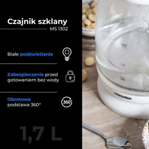 MS 1302 white Czajnik szklany 1,7 l