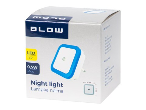 44-287# Lampka nocna led z czujnikiem zmierzchu kwadratowa niebieska
