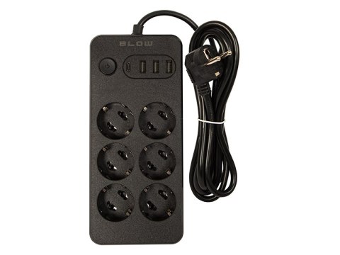 98-210# Przedłużacz sieciowy ps-620 6-gniazd 3xusb 1xusb-c 2m czarny 3x1mm
