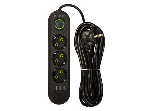98-215# Przedłużacz sieciowy ps-350 3-gniazda 3xusb 5m czarny 2x1mm