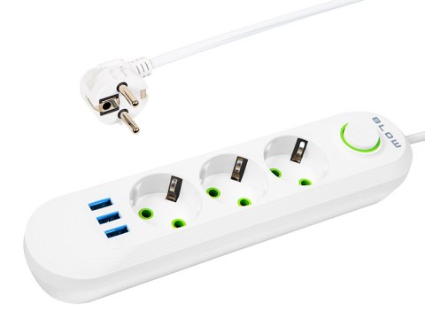 98-216# Przedłużacz sieciowy ps-320 3-gniazda 3xusb 2m biały 3x1mm