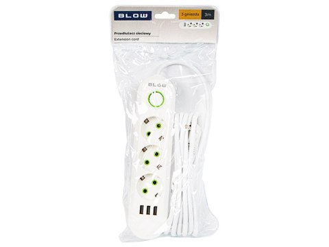 98-217# Przedłużacz sieciowy ps-330 3-gniazda 3xusb 3m biały 3x1mm