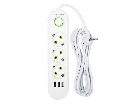 98-218# Przedłużacz sieciowy ps-350 3-gniazda 3xusb 5m biały 2x1mm
