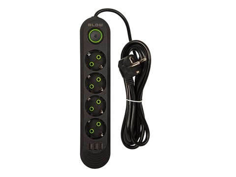 98-219# Przedłużacz sieciowy ps-420 4-gniazda 3xusb 2m czarny 3x1mm