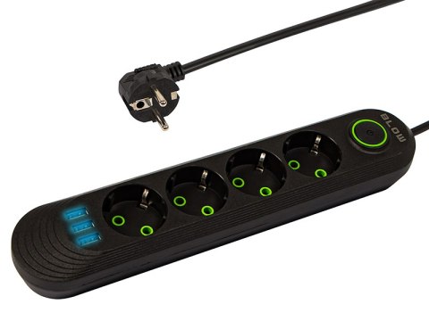 98-220# Przedłużacz sieciowy ps-430 4-gniazda 3xusb 3m czarny 3x1mm
