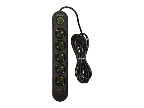 98-227# Przedłużacz sieciowy ps-530 5-gniazd 3xusb 3m czarny 3x1mm