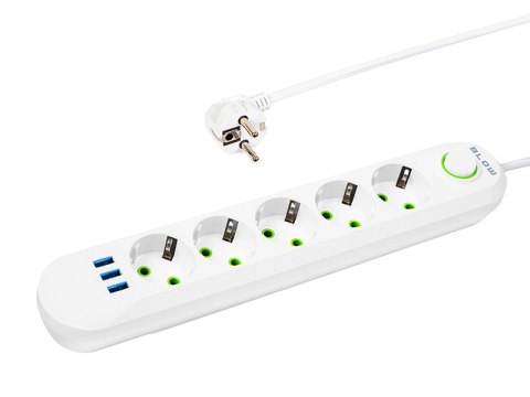 98-229# Przedłużacz sieciowy ps-520 5-gniazd 3xusb 2m biały 2x1mm