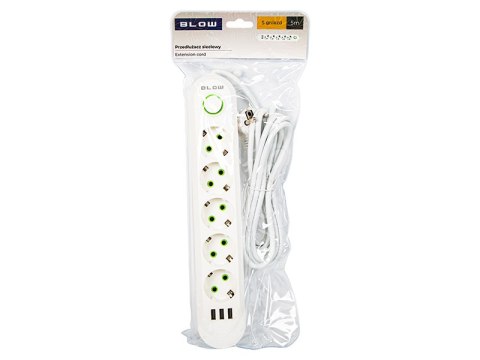 98-231# Przedłużacz sieciowy ps-550 5-gniazd 3xusb 5m biały 3x1mm