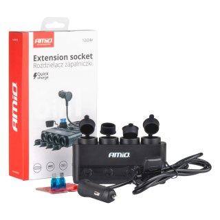 Rozdzielacz rozgałęźnik gniazda zapalniczki pd30w qc3.0 12/24v max 216w amio-04175