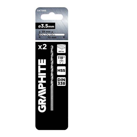 Wiertła do metalu HSS, DIN 338, 3.5 mm, 2 szt.