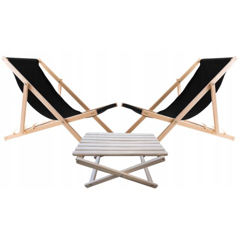 Zestaw stolik do lezaków +2 lezaki CZARNE, Woodok