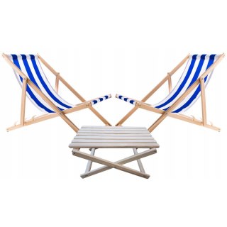 Zestaw stolik do lezaków +2 lezaki Niebieskie pasy, WOODOK