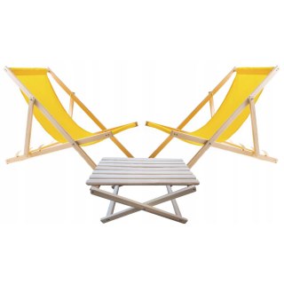 Zestaw stolik do lezaków +2 lezaki żółty, Woodok