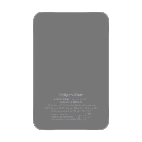 POWERBANK indukcyjny Kruger&Matz 5000 mAh Mag Safe szary