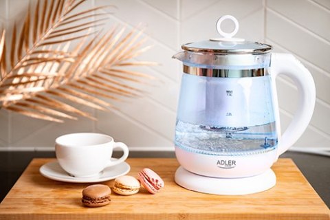 AD 1299 white Czajnik szklany 1,5 l z zaparzaczem oraz regulacją temp.