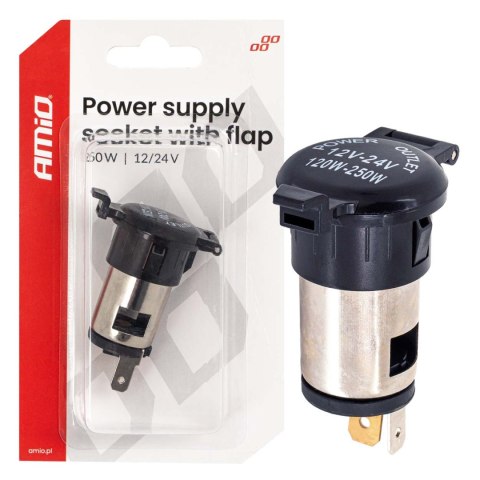 Dodatkowe gniazdo zasilania z klapką 250w 12v 24v amio-04434