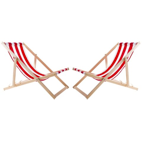 Zestaw 2 lezaków, czerwone pasy, zmontowany, Woodok