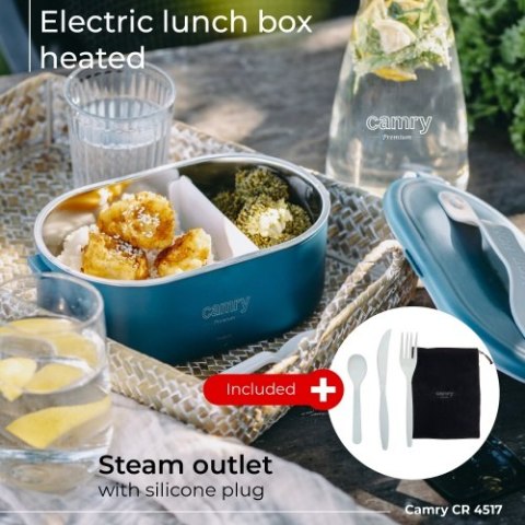CR 4517 Pojemnik na żywność - podgrzewany - zestaw - metalowy pojemnik + komplet sztućców + woreczek podróżny