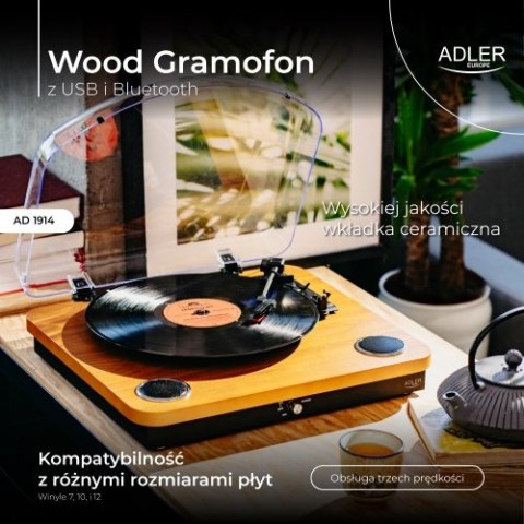 AD 1914 Wood Gramofon z usb i bluetooth