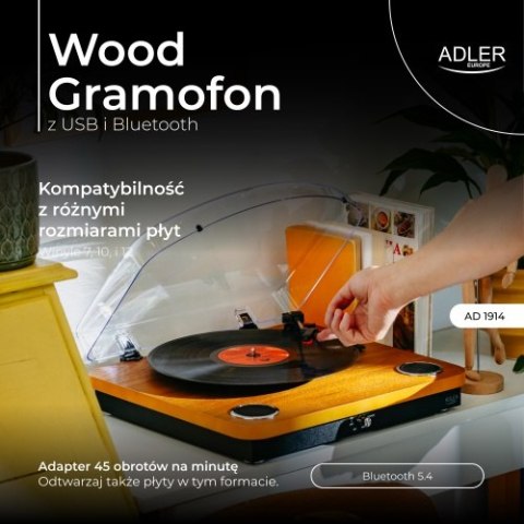 AD 1914 Wood Gramofon z usb i bluetooth