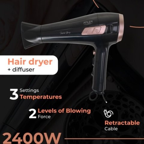 AD 2283 Suszarka ze zwijanym przewodem - 2400w + dyfuzor