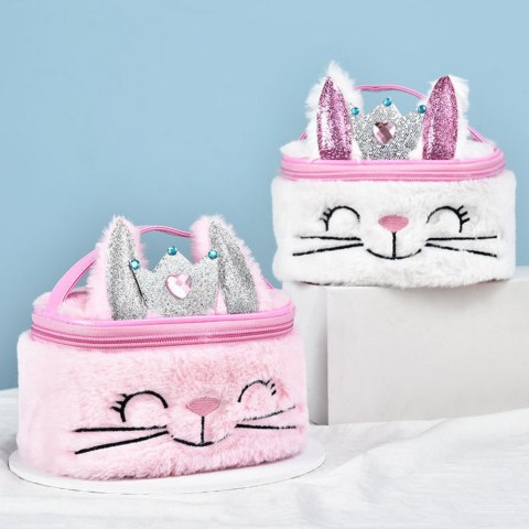 Pluszowa Kosmetyczka Dziecięca Króliczek Brokat Biała 20cm