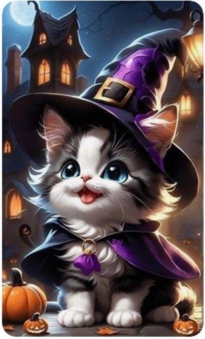 Diamentowa mozaika - kotek halloween