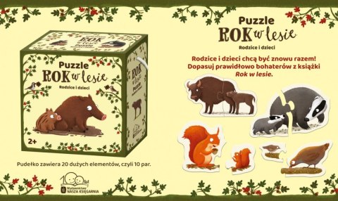 Puzzle rok w lesie. rodzice i dzieci
