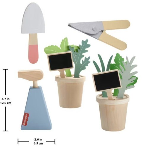 Wooden mały ogrodnik zestaw drewnianych roślin i narzędzi