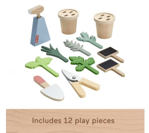 Wooden mały ogrodnik zestaw drewnianych roślin i narzędzi