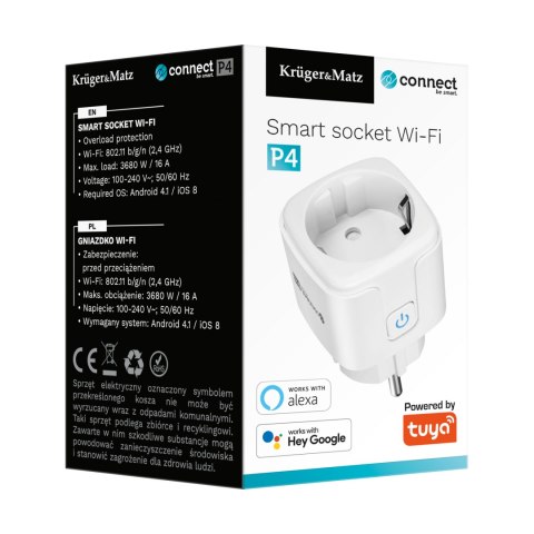 Gniazdo WiFi Kruger&Matz Connect P4 Białe Tuya