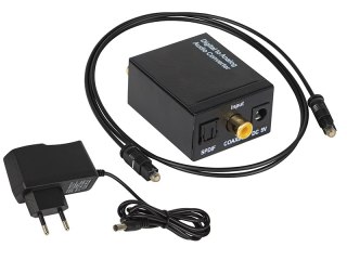 91-202# Konwerter optyczny toslink dac na 2xrca+jack z zasilaczem