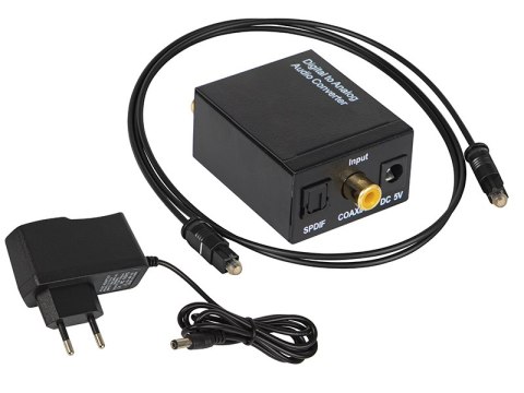 91-202# Konwerter optyczny toslink dac na 2xrca+jack z zasilaczem