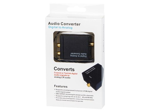 91-202# Konwerter optyczny toslink dac na 2xrca+jack z zasilaczem