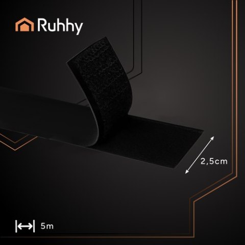 Rzep samoprzylepny czarny 5m x 2,5cm Ruhhy 24237