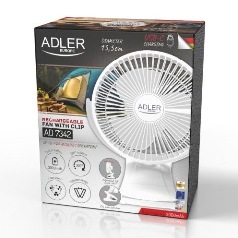 AD 7342 white Wentylator biurkowy z klipsem |akumulatorowy| 15,5 cm | 360° obrót| usb-c |