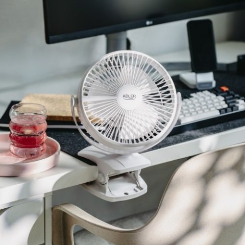 AD 7342 white Wentylator biurkowy z klipsem |akumulatorowy| 15,5 cm | 360° obrót| usb-c |